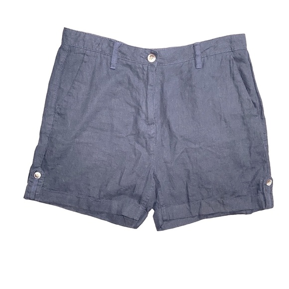 next Pants - 100% Linen Shorts Dark Navy Blue High Rise Cuffed